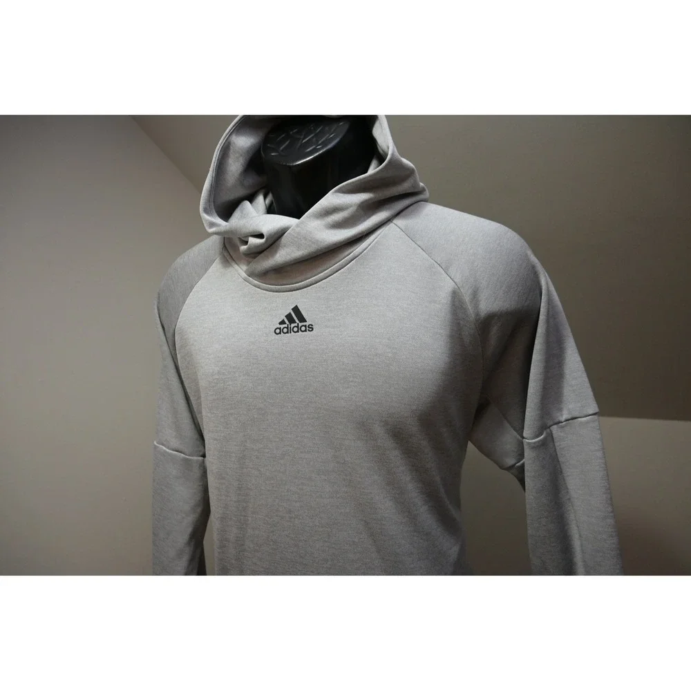 Adidas Hoodie Men Medium Grey Crossover Neck Athletic Activewear Excellent